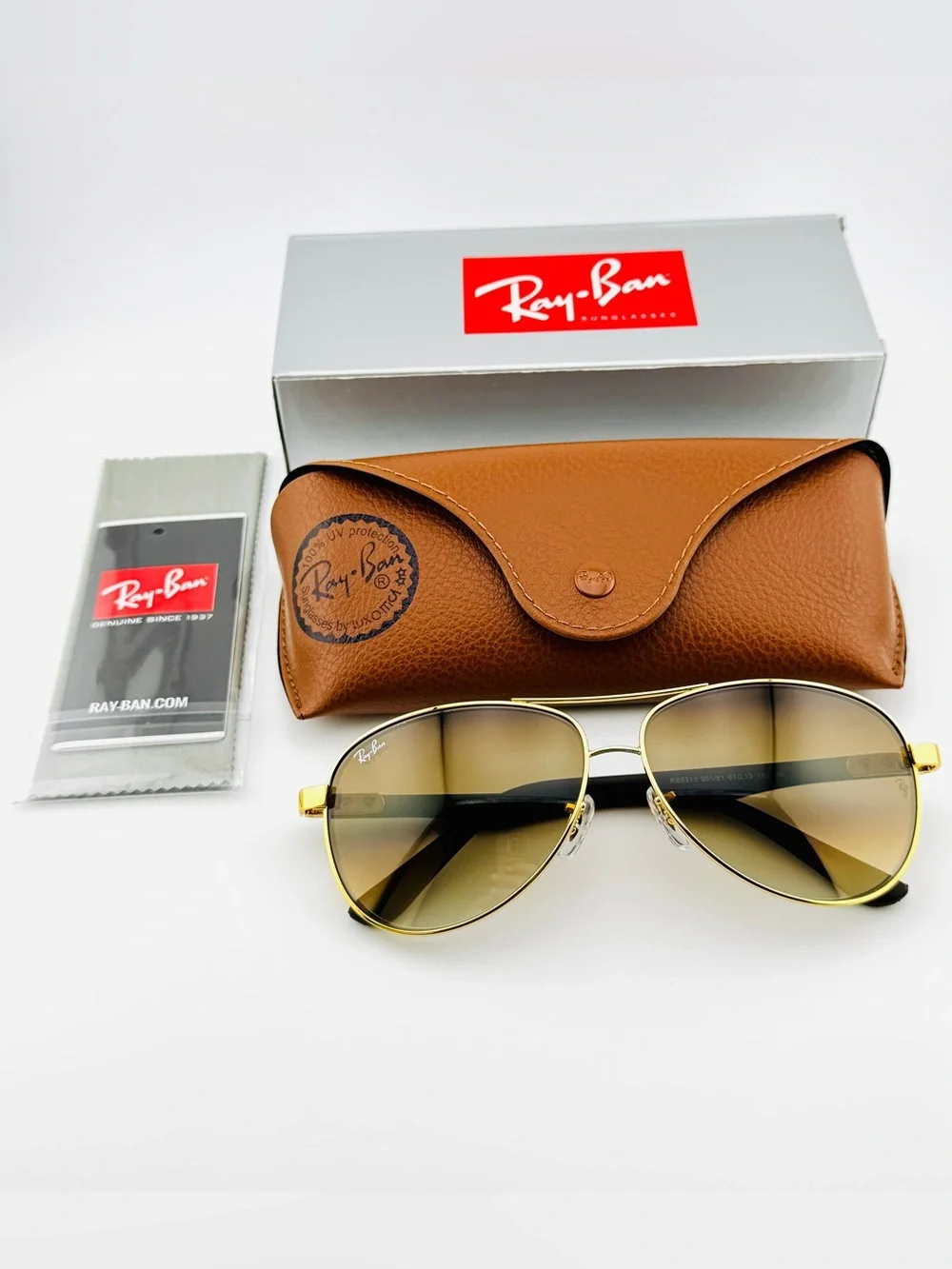 Ray-Ban Scuderia Ferrari Sunglasses RB8313M Gold Frame Brown Gradient Lenses New